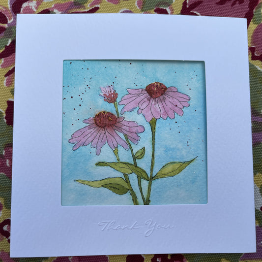 #1021ED Sketchbook series watercolor notecards: Daisy and Echinacea