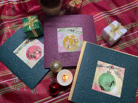 Holiday Christmas Watercolor Card | Green Ornament