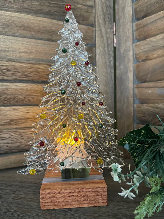 Fused Glass Christmas Tree with Votive Candle Stand