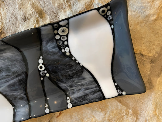 Fused glass serving tray, contemporary art, gray