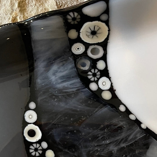 Fused glass serving tray, contemporary art, gray