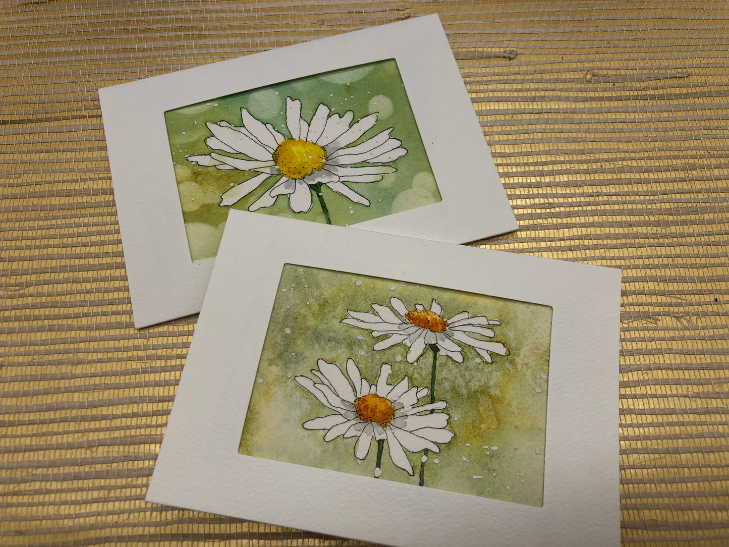 Sketchbook theme original watercolor notecards; Daisy 2-pack