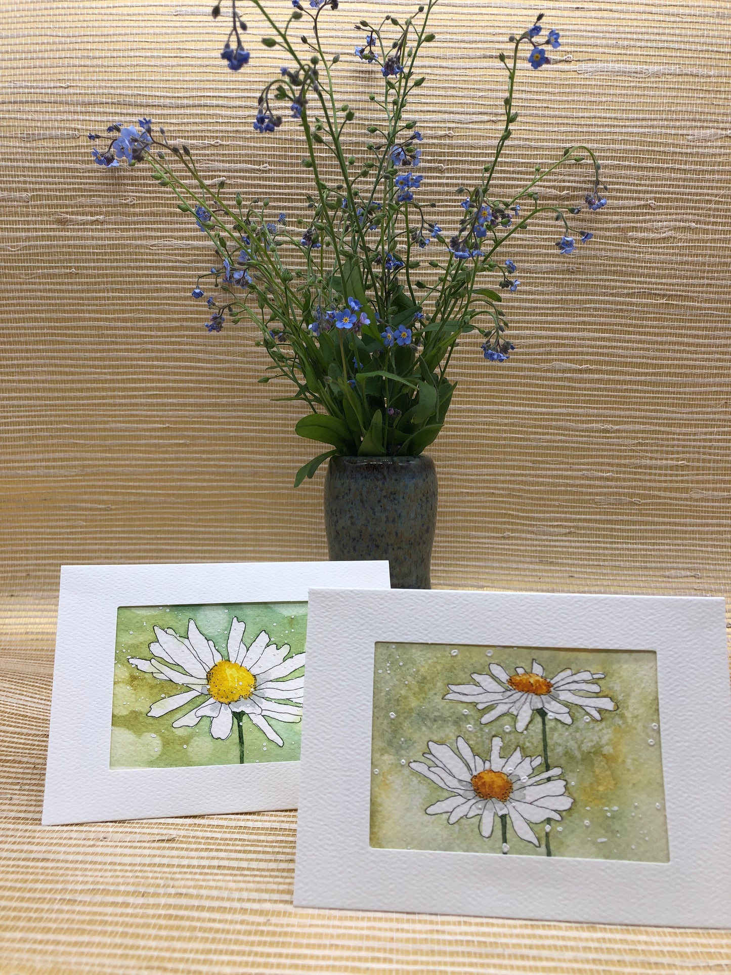 Sketchbook theme original watercolor notecards; Daisy 2-pack