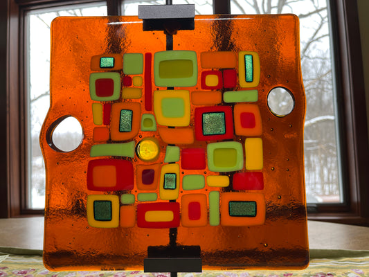 Fused glass contemporary art plate