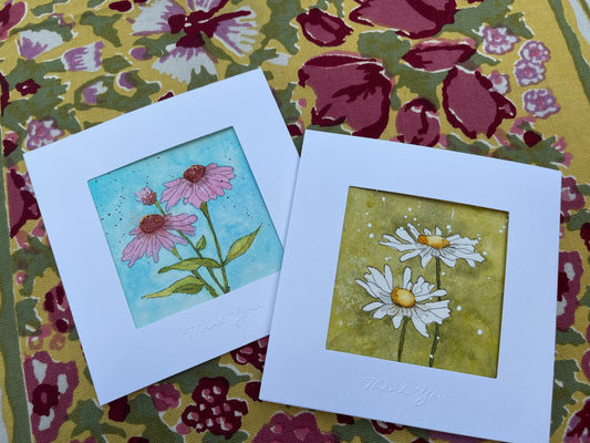 #1021ED Sketchbook series watercolor notecards: Daisy and Echinacea