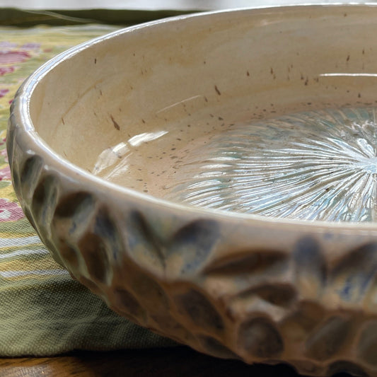 Hand-thrown, hand-sculpted ceramic fruit and vegetable bowl