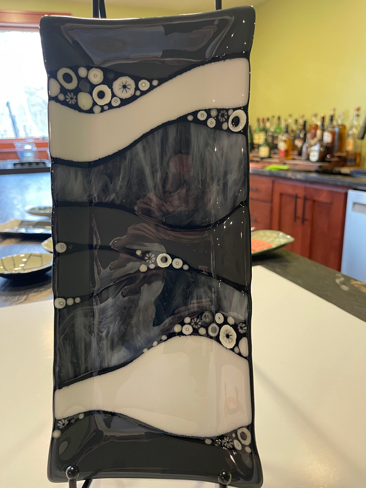 Fused glass serving tray, contemporary art, gray