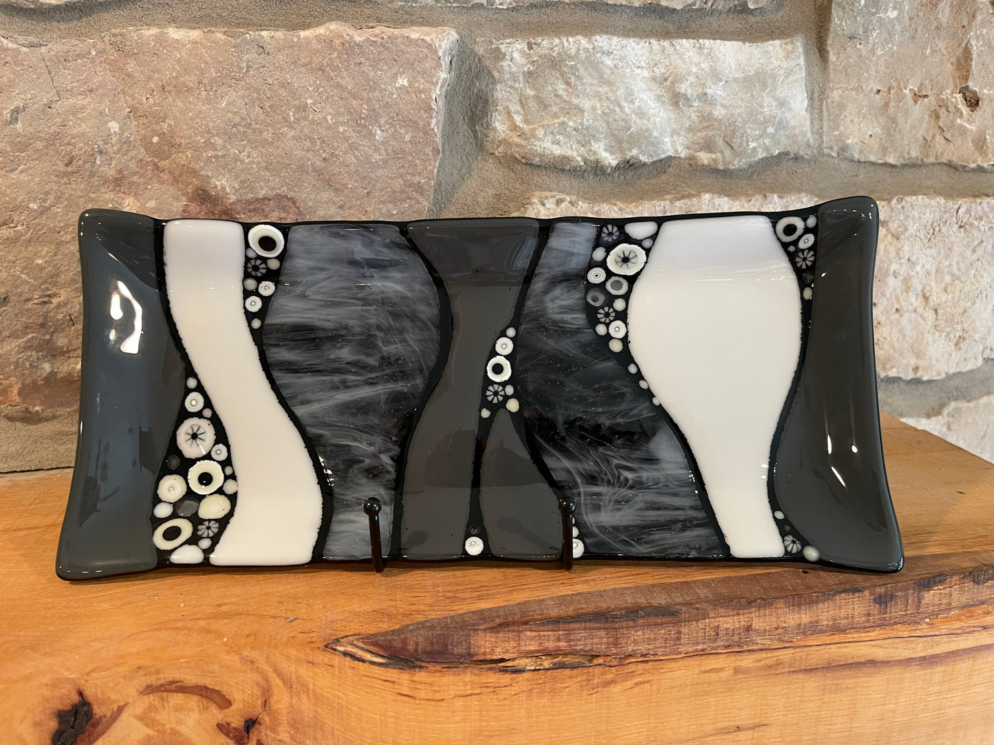 Fused glass serving tray, contemporary art, gray