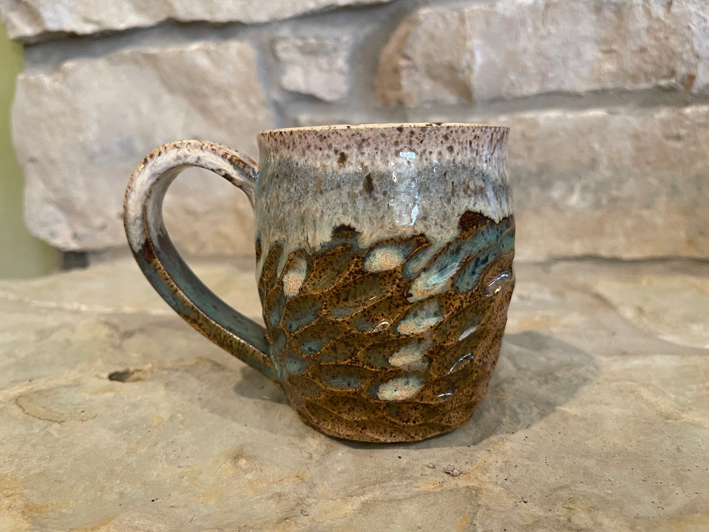 Stoneware coffee mug shades of blue P1005