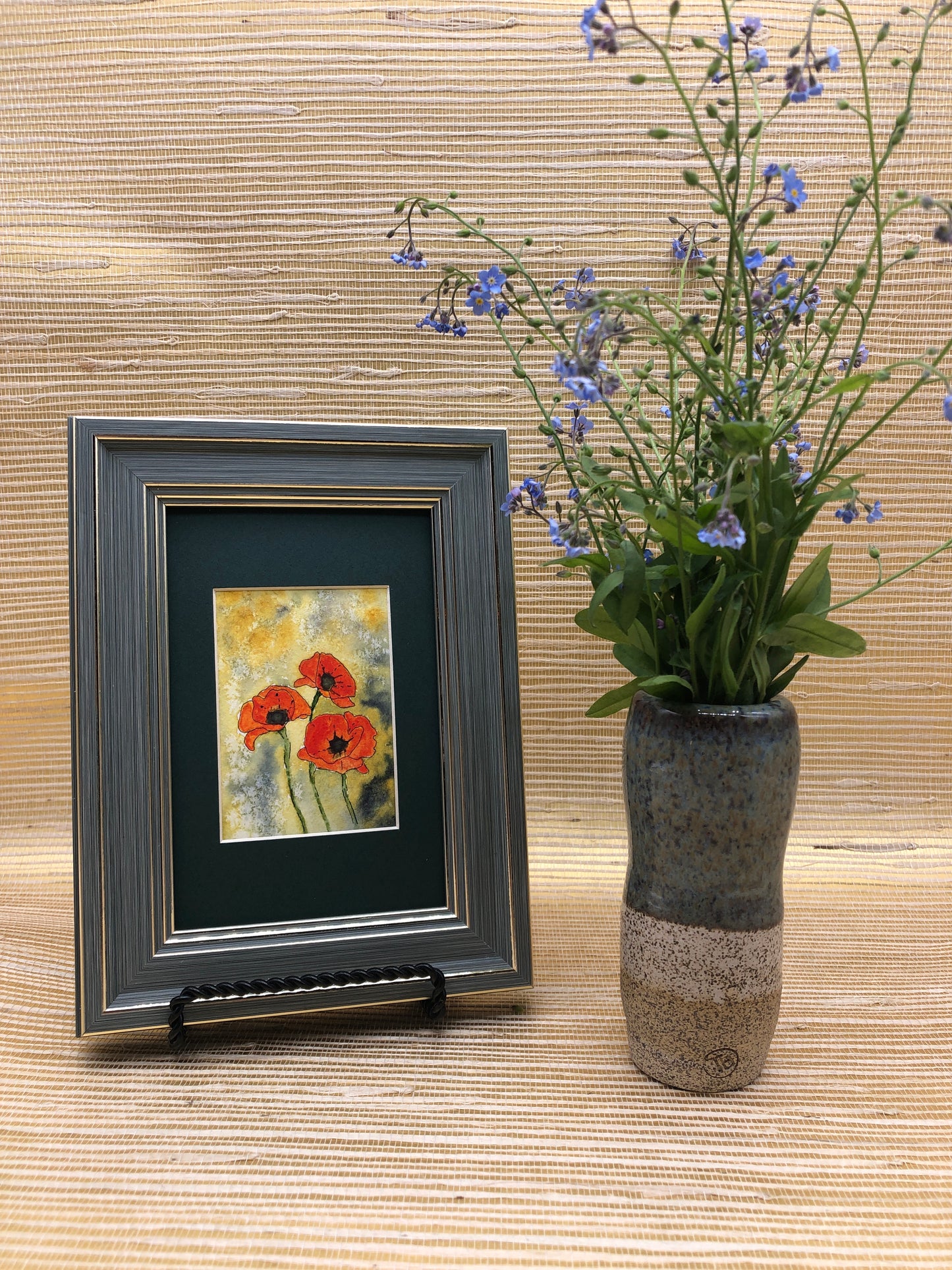 Handmade Stoneware Flower Vase in Shades of Blue and Cream