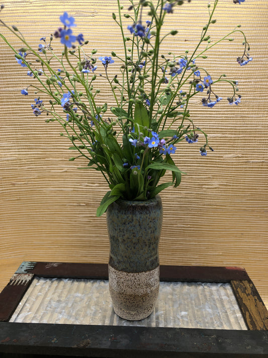 Handmade Stoneware Flower Vase in Shades of Blue and Cream