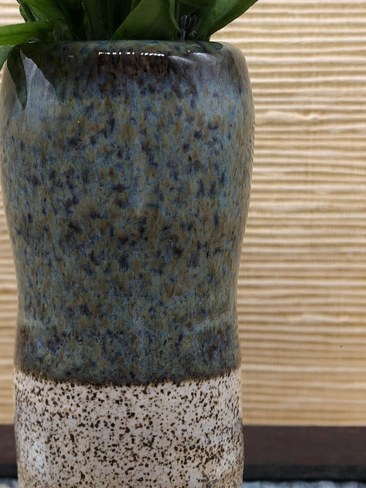 Handmade Stoneware Flower Vase in Shades of Blue and Cream