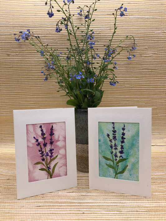 Lavender original watercolor stationery; 2-pack